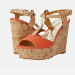 COACH Linden Papaya Women's Orange Cork High Wedge Slingback Sandals Sz 9.5 NWOT